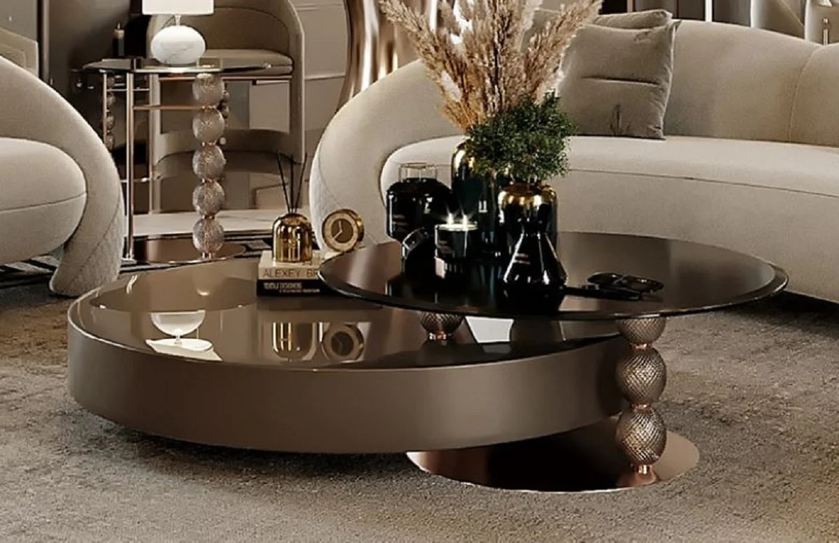 Luxury living room set light gray / copper / black - 2 luxury sofas & 2 luxury armchairs & 1 luxury coffee table & 2 luxury side tables - living room furniture - luxury furniture