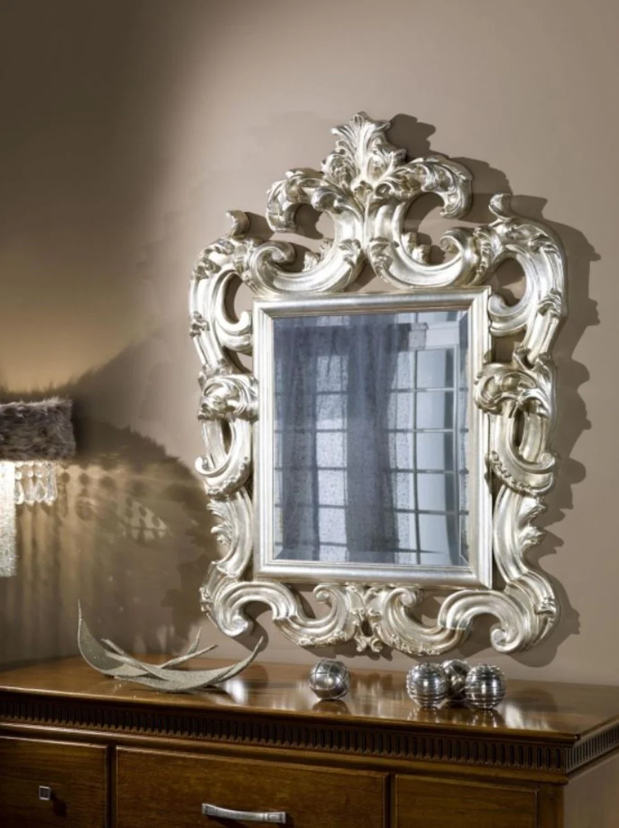 Luxury Baroque wall mirror silver 86 x 8 x H. 114 cm - Magnificent antique style mirror with beautiful decorations - Luxury quality - Made in Italy