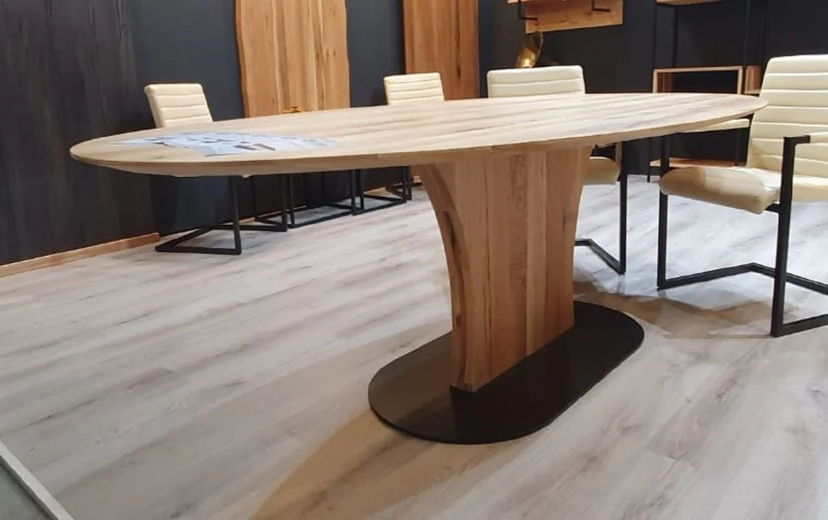 Luxury dining table natural color / black 240 x 120 x H. 77 cm - Oval solid wood kitchen table - Solid wood furniture - Dining room furniture - Luxury furniture - Luxury furnishings