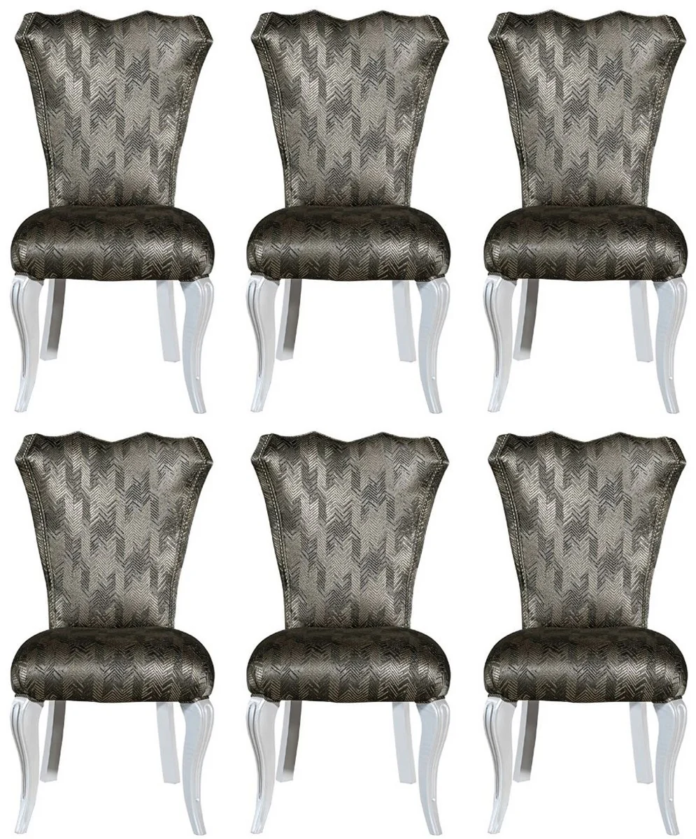 Luxury Baroque Dining Room Chair Set Green / Gold / White 49 x 56 x H. 102 cm - Elegant Kitchen Chairs Set of 6 - Baroque Dining Room Furniture