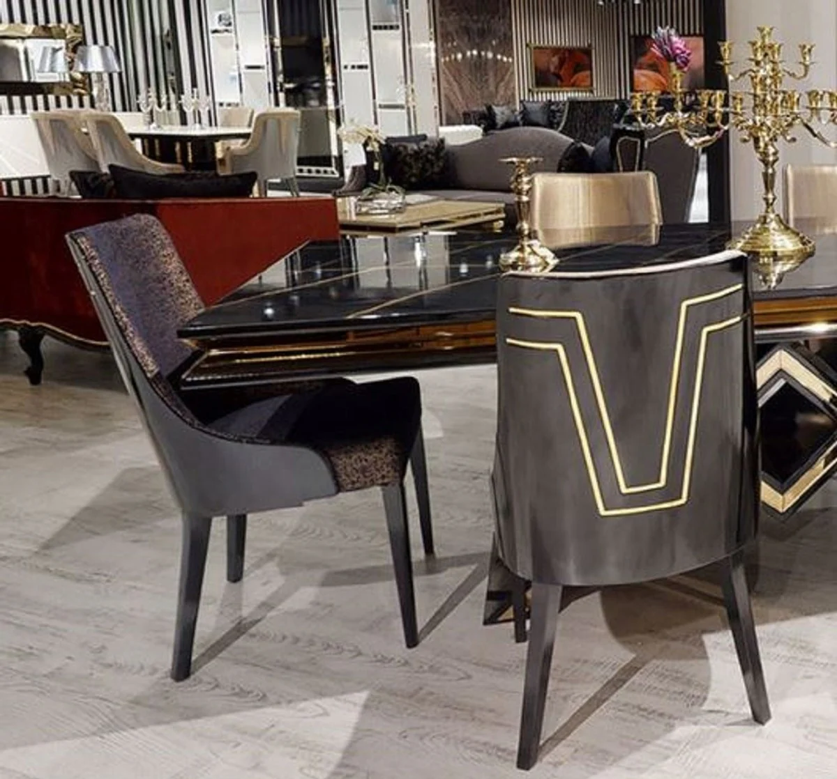 Luxury Art Deco Dining Room Chair Set Black / Gold - Kitchen Chairs Set of 6 - Art Deco Dining Room Furniture - Luxury Quality