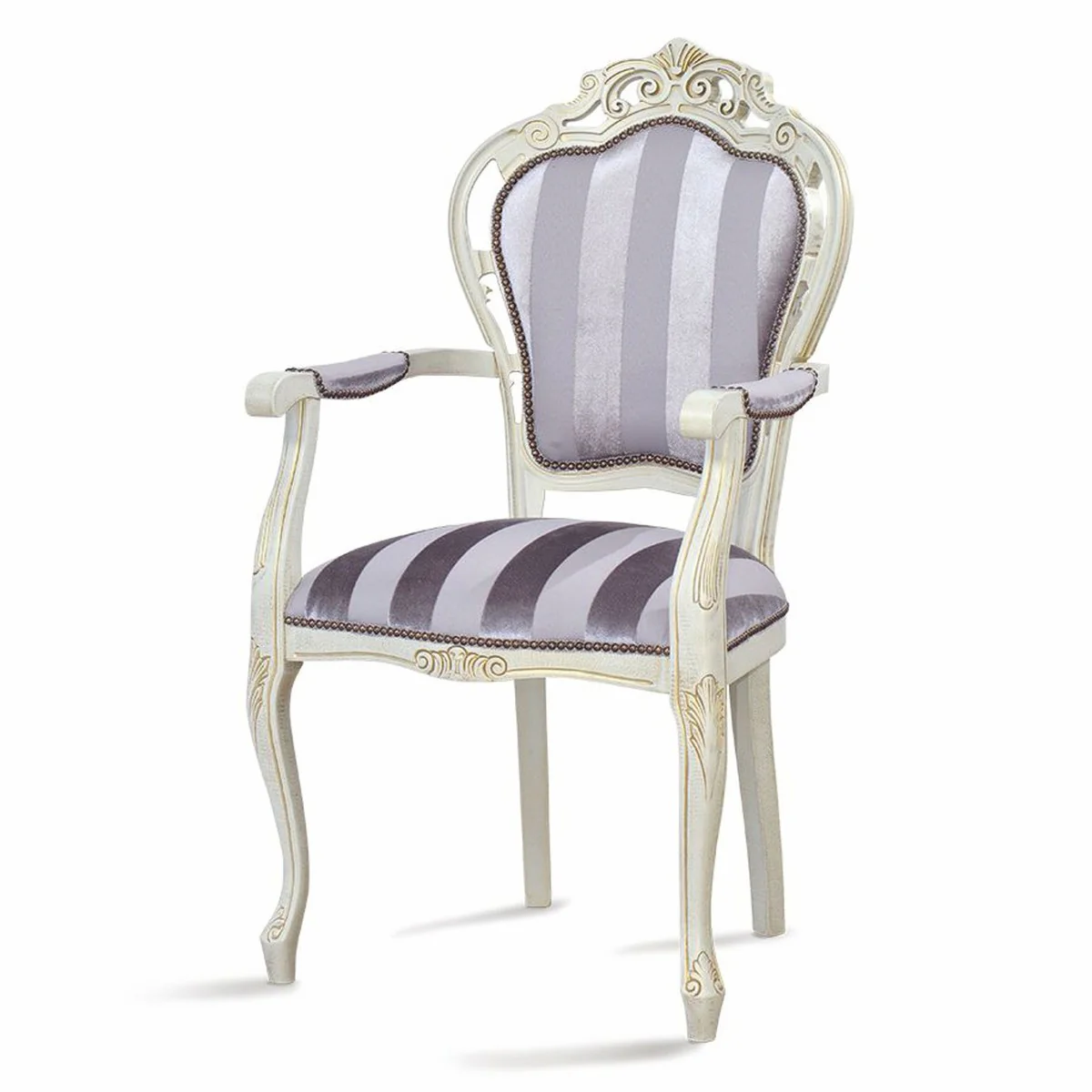 Luxury Baroque Dining Room Chair with Armrests Purple / White / Beige - Baroque Dining Room Furniture