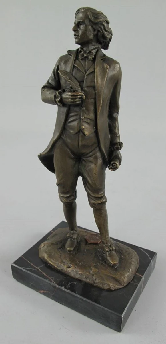 Luxus Jugendstil Bronze Skulptur Mozart Bronze / Schwarz 10 x 8 x H. 22 cm - Bronze Figur mit Marmorsockel - Dekofigur - Deko Accessoires