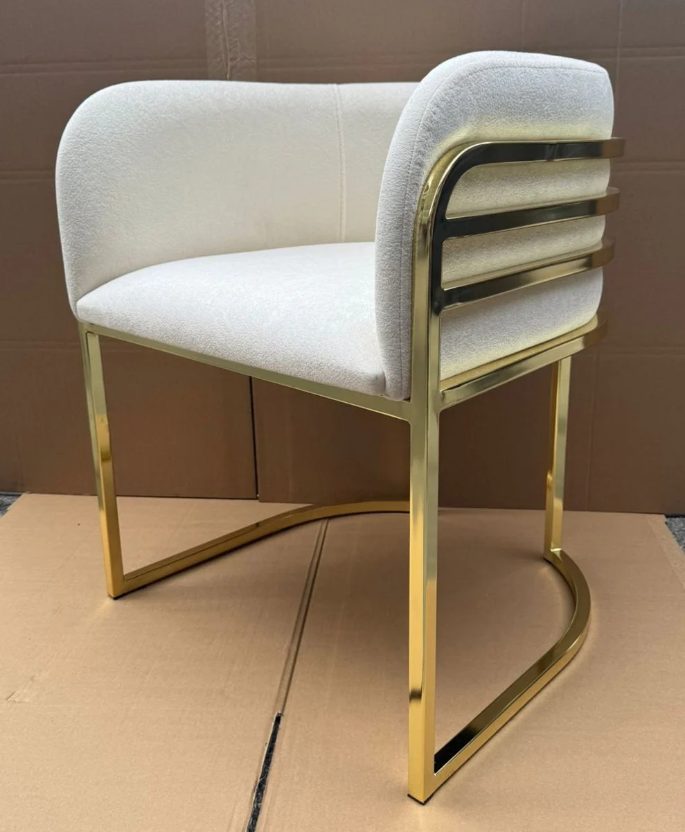 Luxus Esszimmer Stuhl mit Armlehnen Weiß / Gold H. 74 cm - Esszimmer Möbel