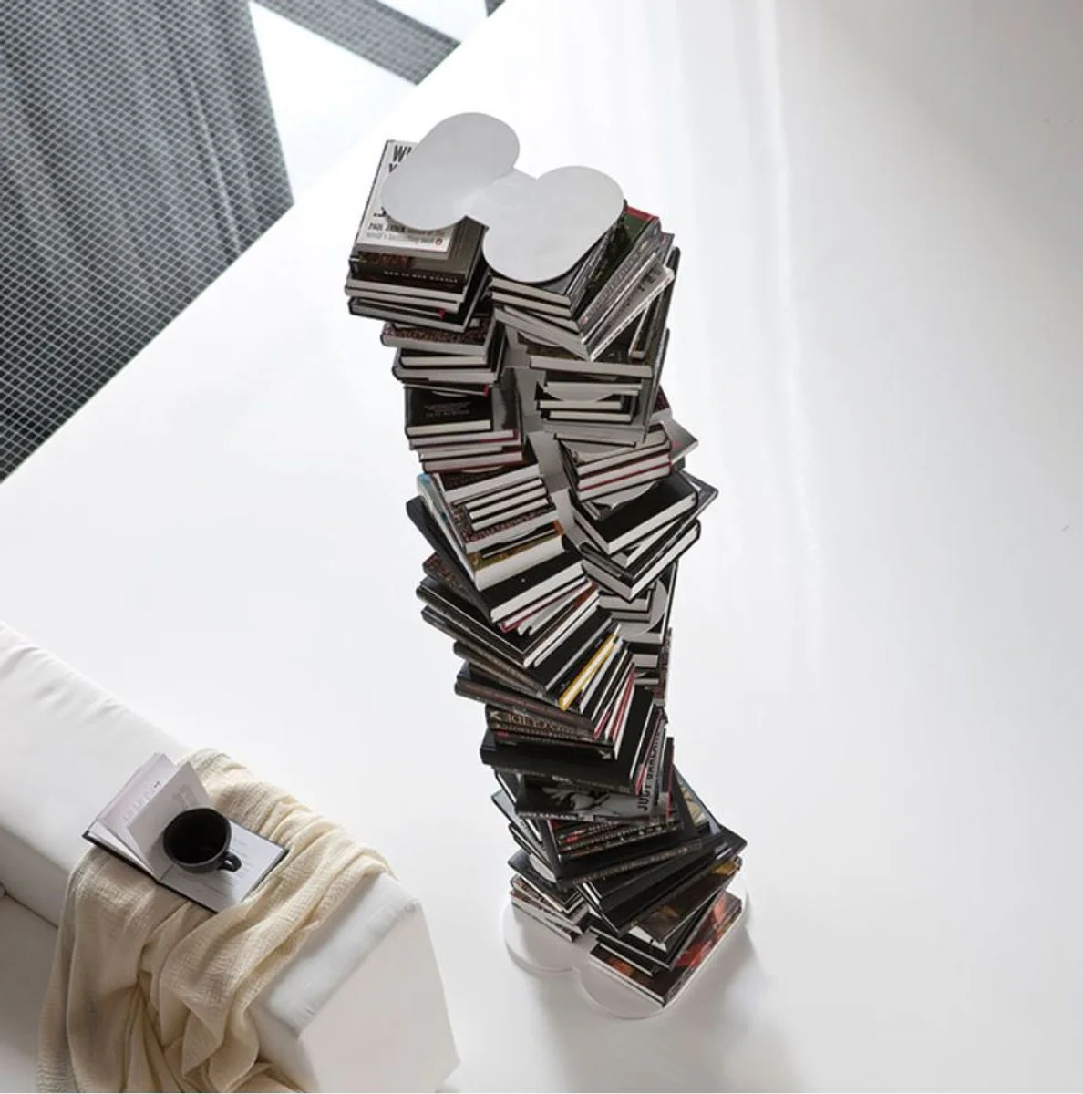 Luxury bookcase white 36 x 36 x H. 181 cm - Freestanding stainless steel bookcase - Living room furniture - Luxury collection