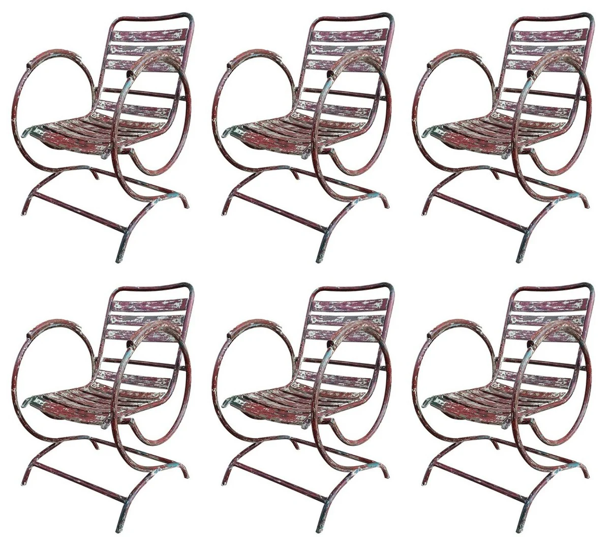 Art Nouveau garden chair set antique red 60 x 45 x H. 85 cm - Handcrafted wrought iron chairs with armrests - Nostalgic garden furniture