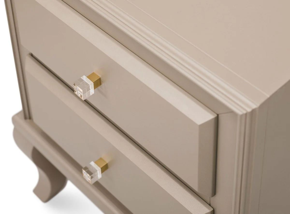 Luxury Art Deco bedside table beige 55 x 40 x H. 65 cm - Solid wood side table with 2 drawers - Luxury bedroom furniture - Luxury Art Deco furniture