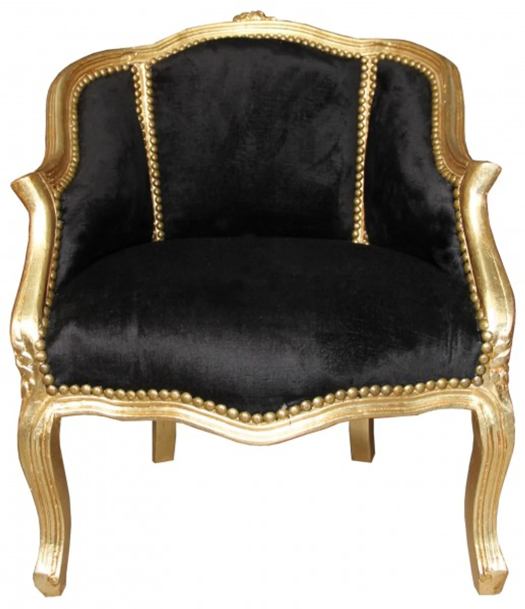 Barock Damen Salon Sessel Schwarz/ Gold - Möbel Antik Stil