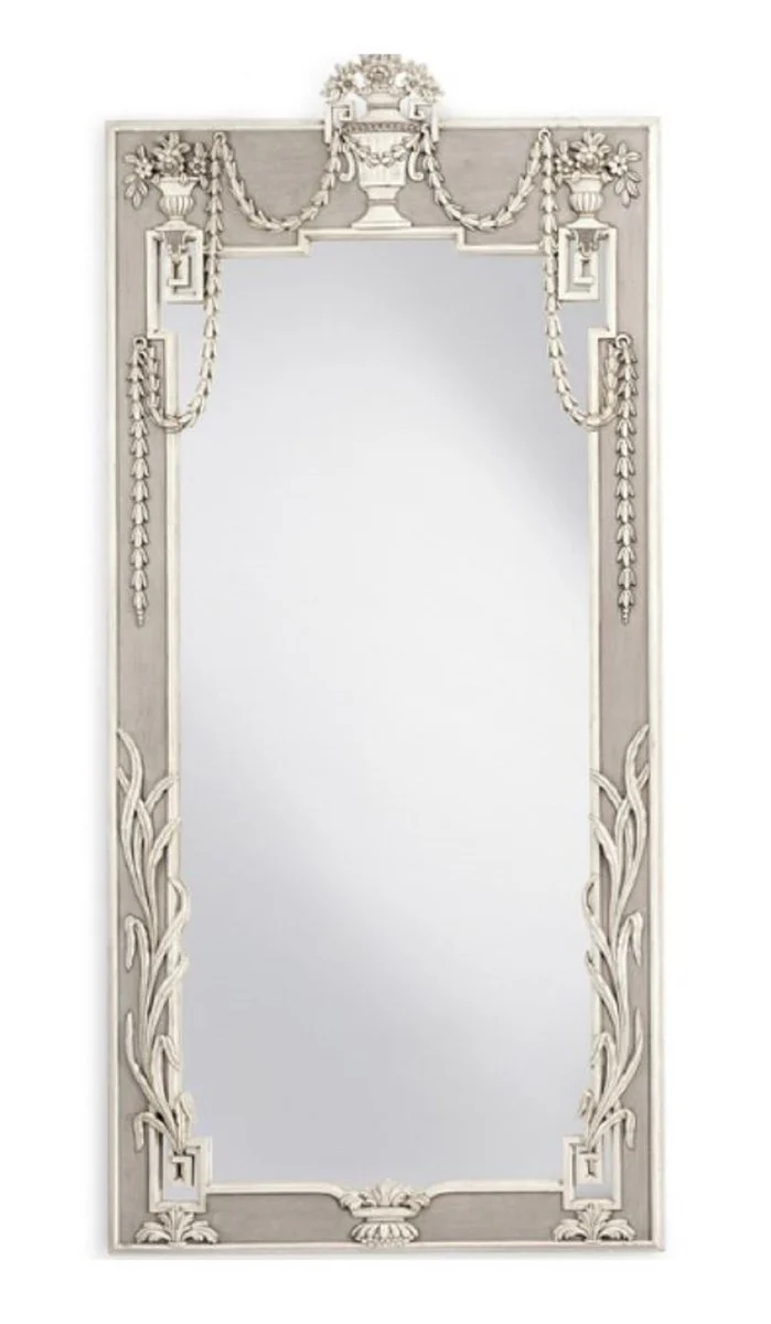 Luxus Barock Spiegel Grau / Cremeweiß - Prunkvoller Barockstil Wandspiegel - Italienische Luxus Möbel im Barockstil - Barock Möbel - Luxus Qualität - Made in Italy