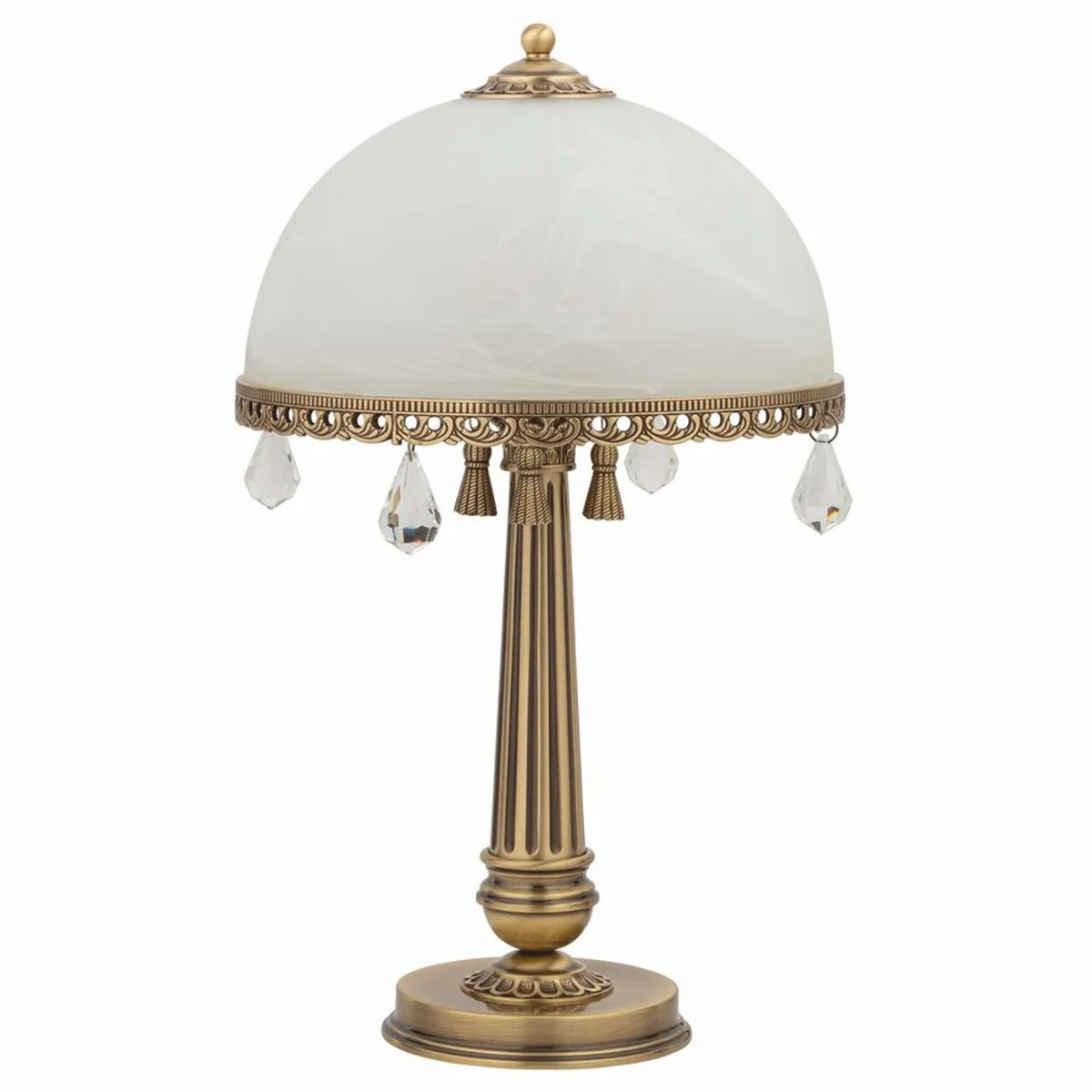 Luxury baroque crystal table lamp brass with patina / white H. 56 cm