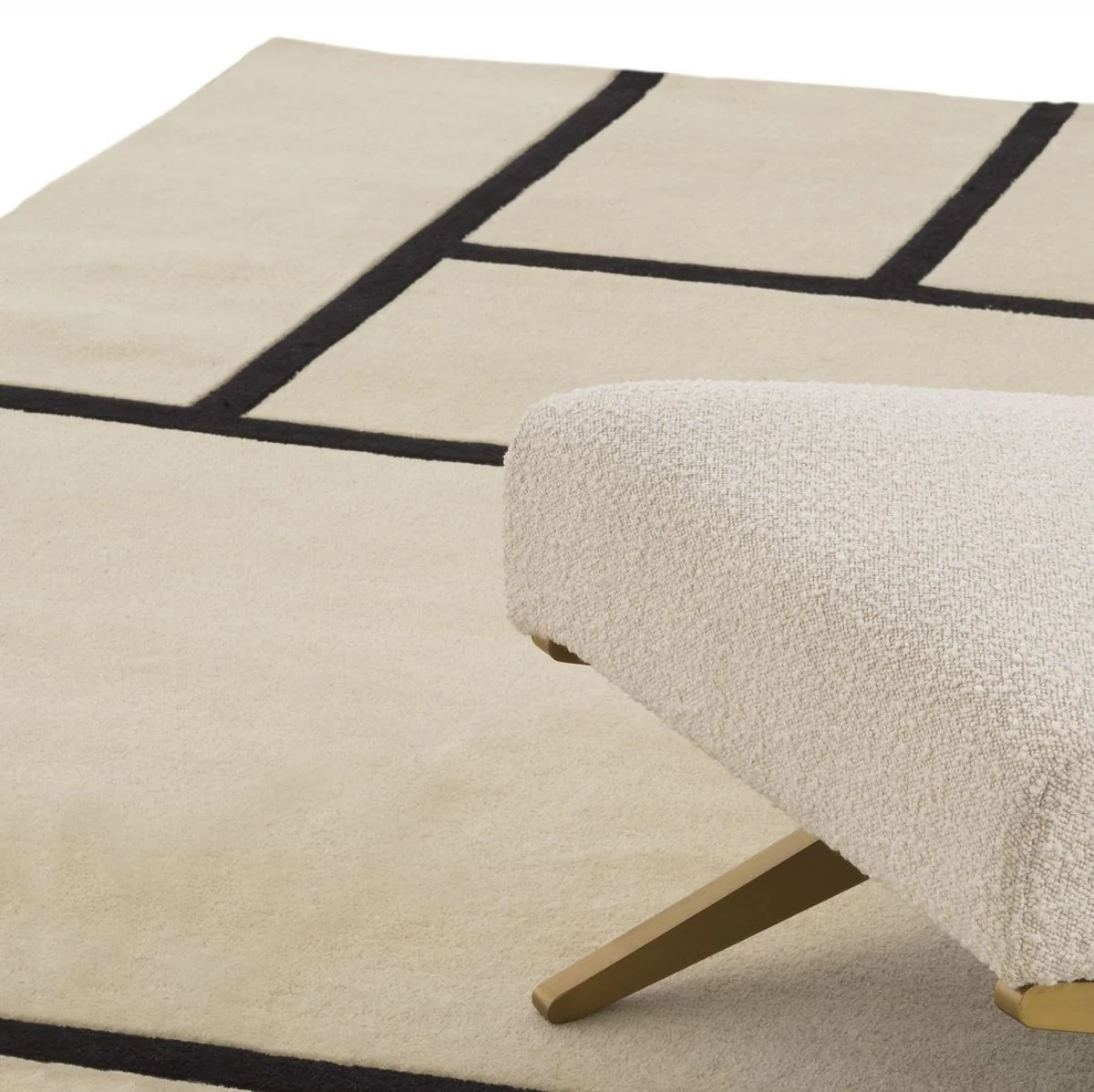 Luxus Teppich Cremefarben / Schwarz 300 x 400 cm - Handgetufteter Wohnzimmer Teppich aus 100% Neuseeland Wolle - Luxus Qualität