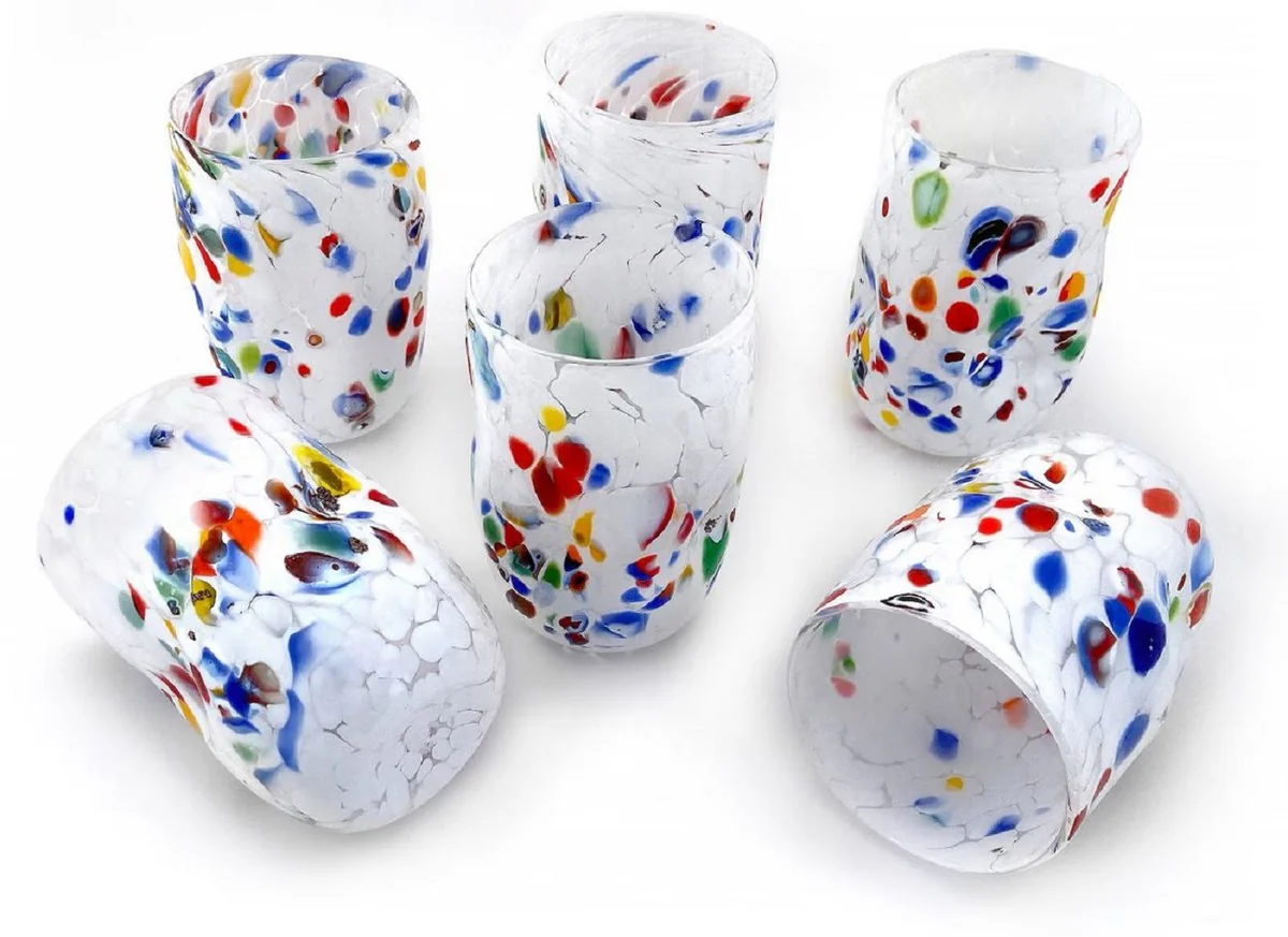 Luxury Murano crystal glass water glasses set of 6 white Ø 8 x H. 12 cm - Made in Italy