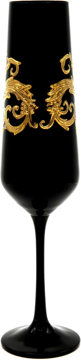 Pompöös by Luxus Champagne Glass Set Black / Gold Ø 6 x H. 25 cm - Glasses with 24 carat gold plating - Pompöös glasses designed by Harald Glööckler