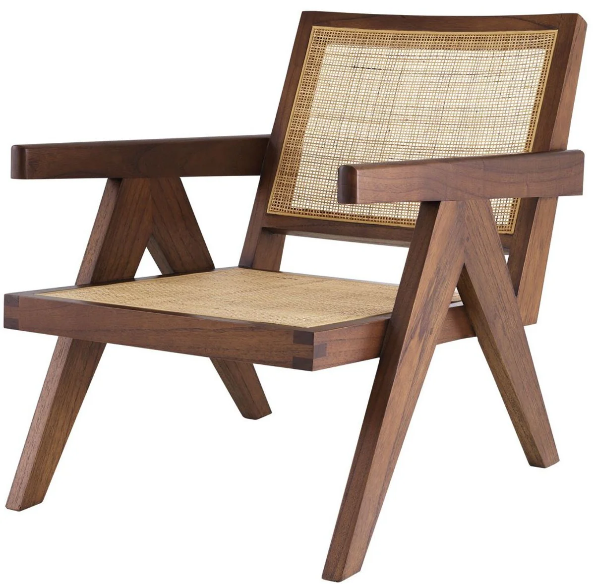 Designer chair brown / natural colors 58 x 82 x H. 70 cm - solid wood chair with armrests and hand-woven rattan weave - luxury living room furniture