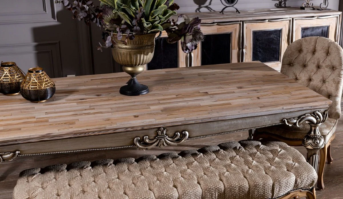 Luxury baroque dining table natural colors / silver - magnificent solid wood dining room table in baroque style - baroque dining room furniture