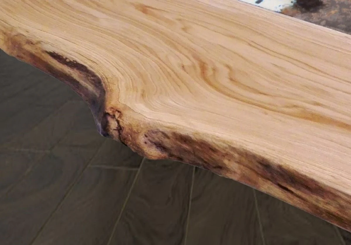 Luxury dining table natural colors / multicolored / silver 200 x 100 x H. 75 cm - modern solid wood table with elegant lava stone and stainless steel frame - dining room furniture - luxury quality