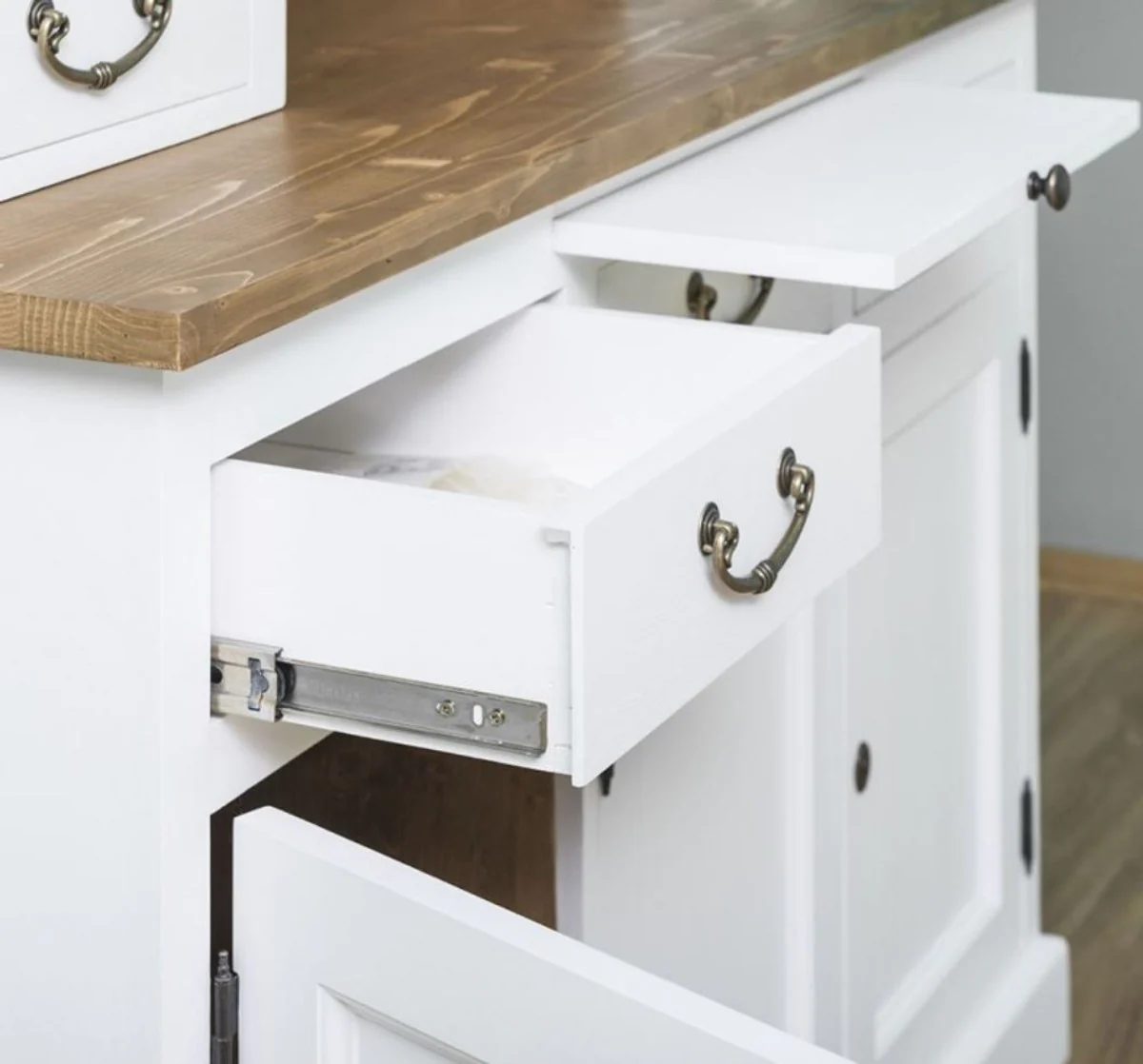 Country house style kitchen cabinet white / brown 137 x 50 x H. 197 cm - 2-part kitchen cabinet with 5 doors and 7 drawers - country house style kitchen furniture