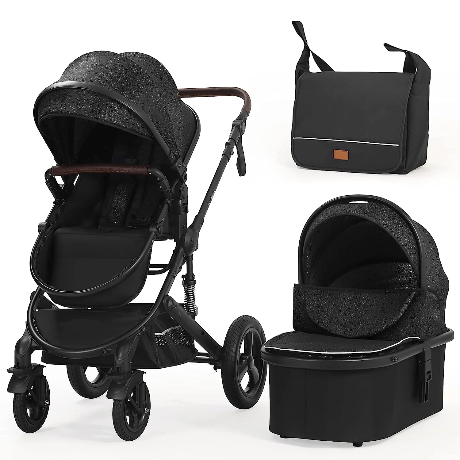 Kinderwagen für Neugeborene und Kleinkinder – Cynebaby 2-in-1 Hochformat, umwandelbar, umkehrbar, stoßfest, Stubenwagen, Kinderwagen, Kinderwagen, mit Getränkehalter, Fußsack und Wickeltasche (grün)