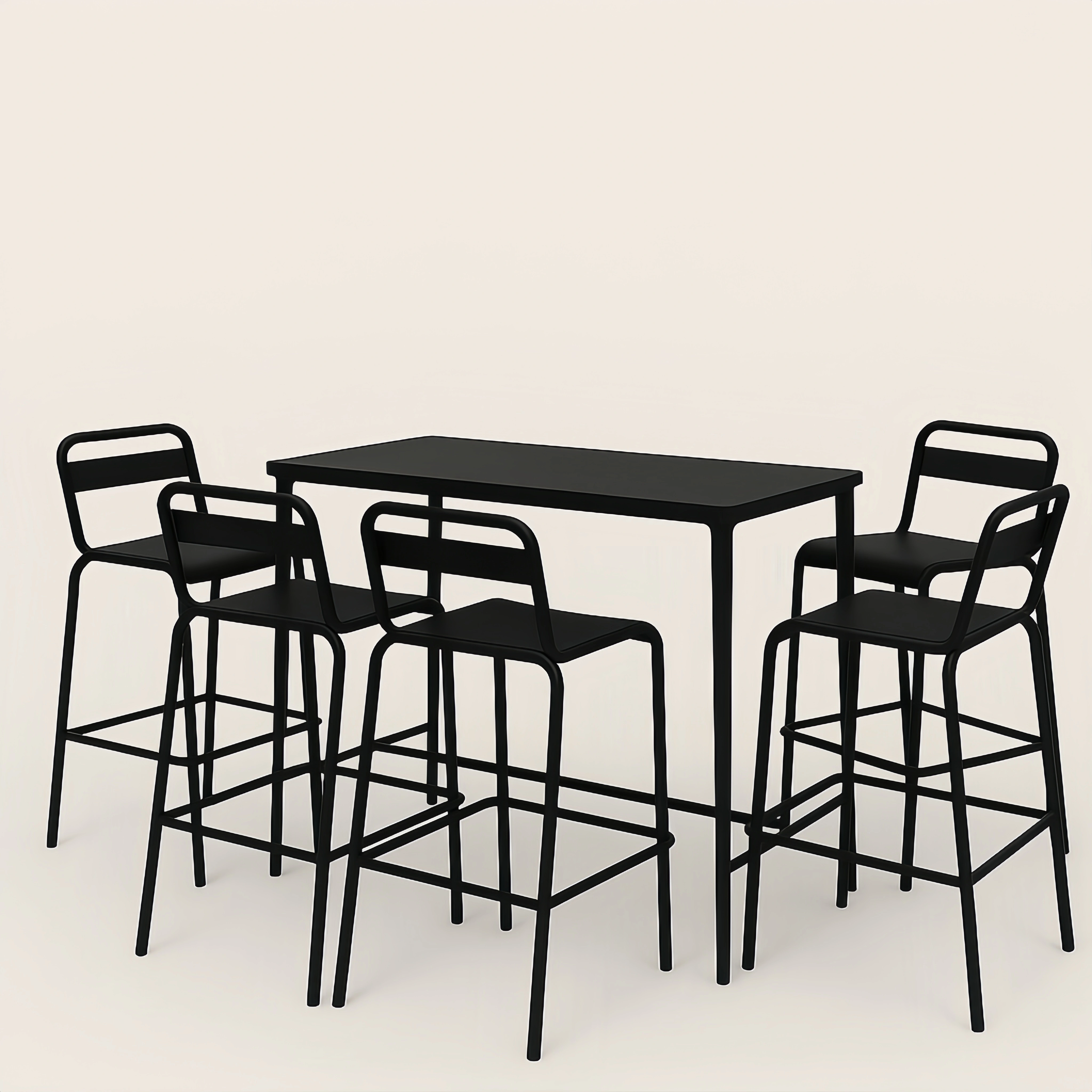 Stehtisch- und Hocker-Set, schwarzes Metall, für den Außenbereich