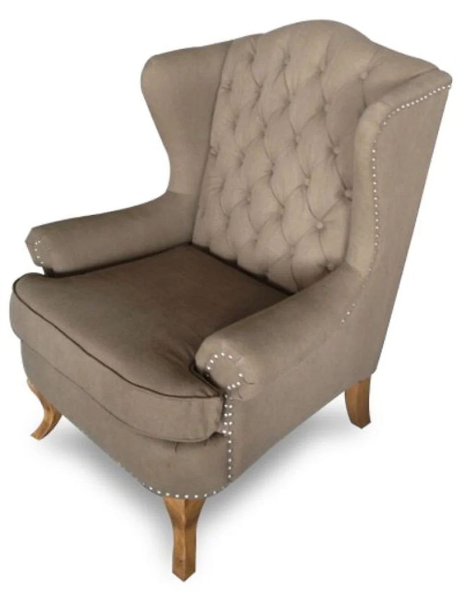 Luxury Chesterfield wing chair light brown 87 x 89 x H. 109 cm - living room furniture