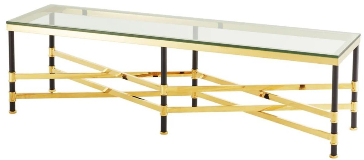 Coffee table gold / black 150 x 40 x H. 42.5 cm - luxury living room table with glass top