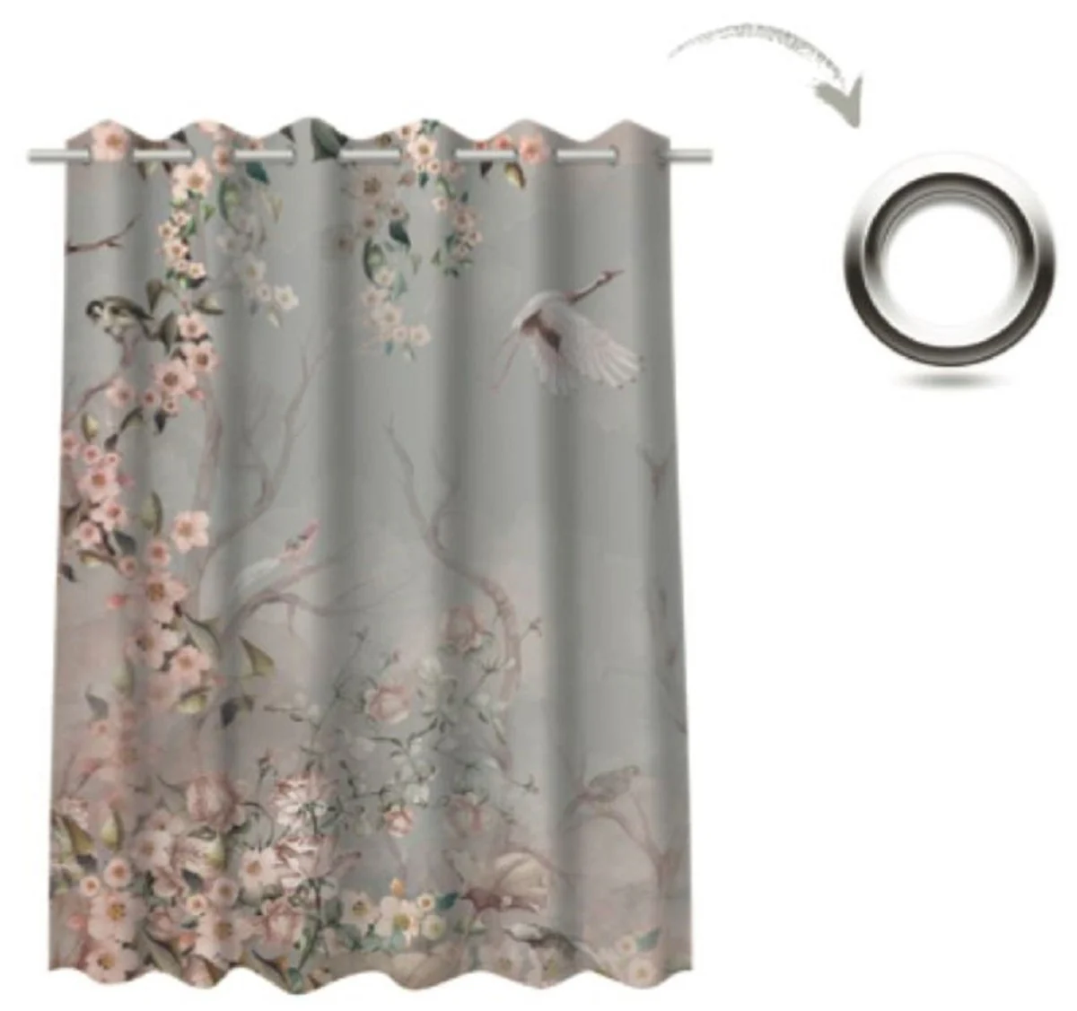 Luxury curtain set birds in the forest light gray / multicolored 250 x H. 290 cm - printed linen & velvet curtains - eyelet curtains - sliding curtains - luxury quality
