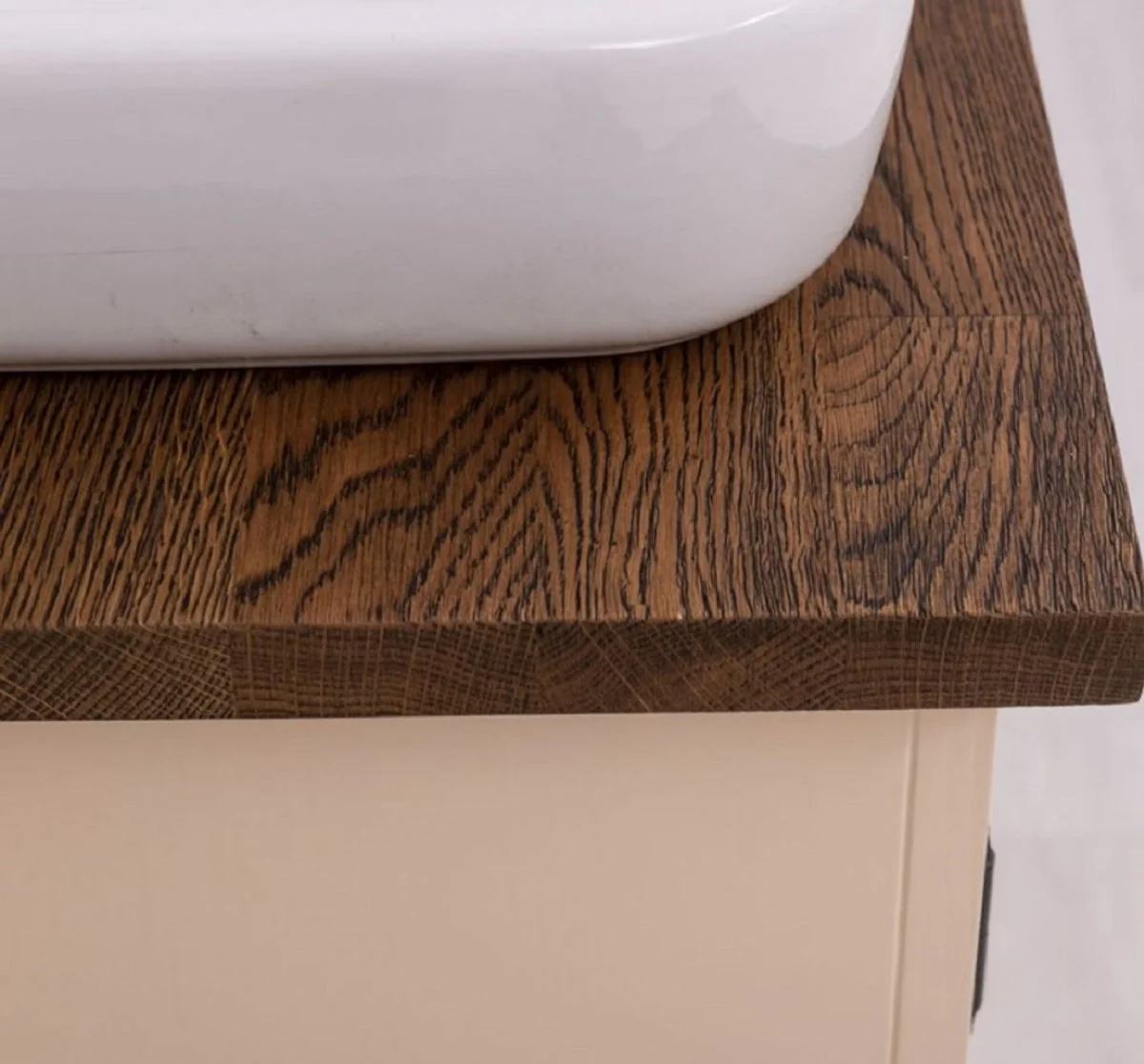 Country house style bathroom set beige / dark brown - 1 country house style washbasin with sink and tap & 1 country house style wall mirror - bathroom furniture in country house style