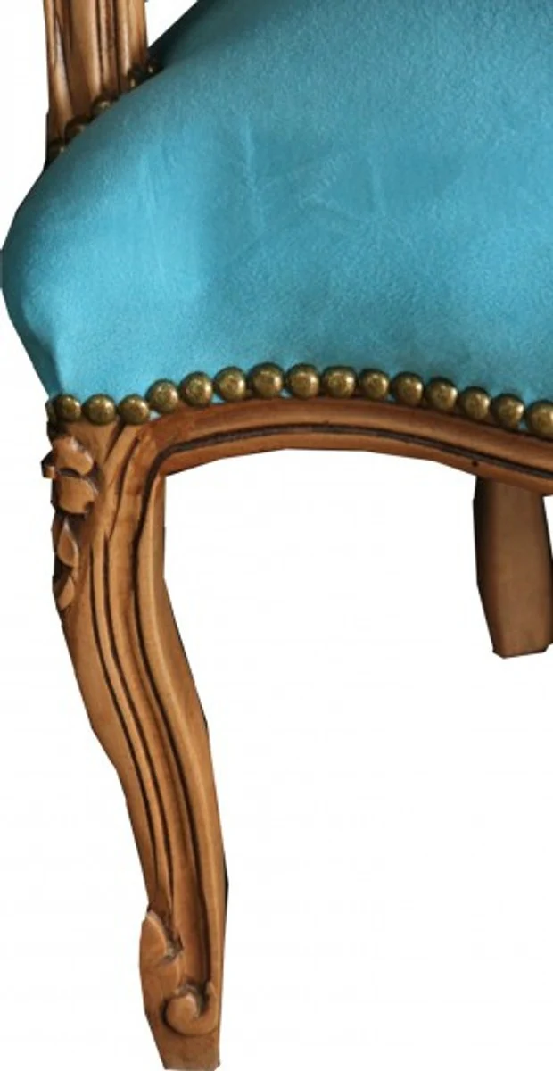 Barock Salon Stuhl Hellblau / Natural Wood - Möbel Naturholz