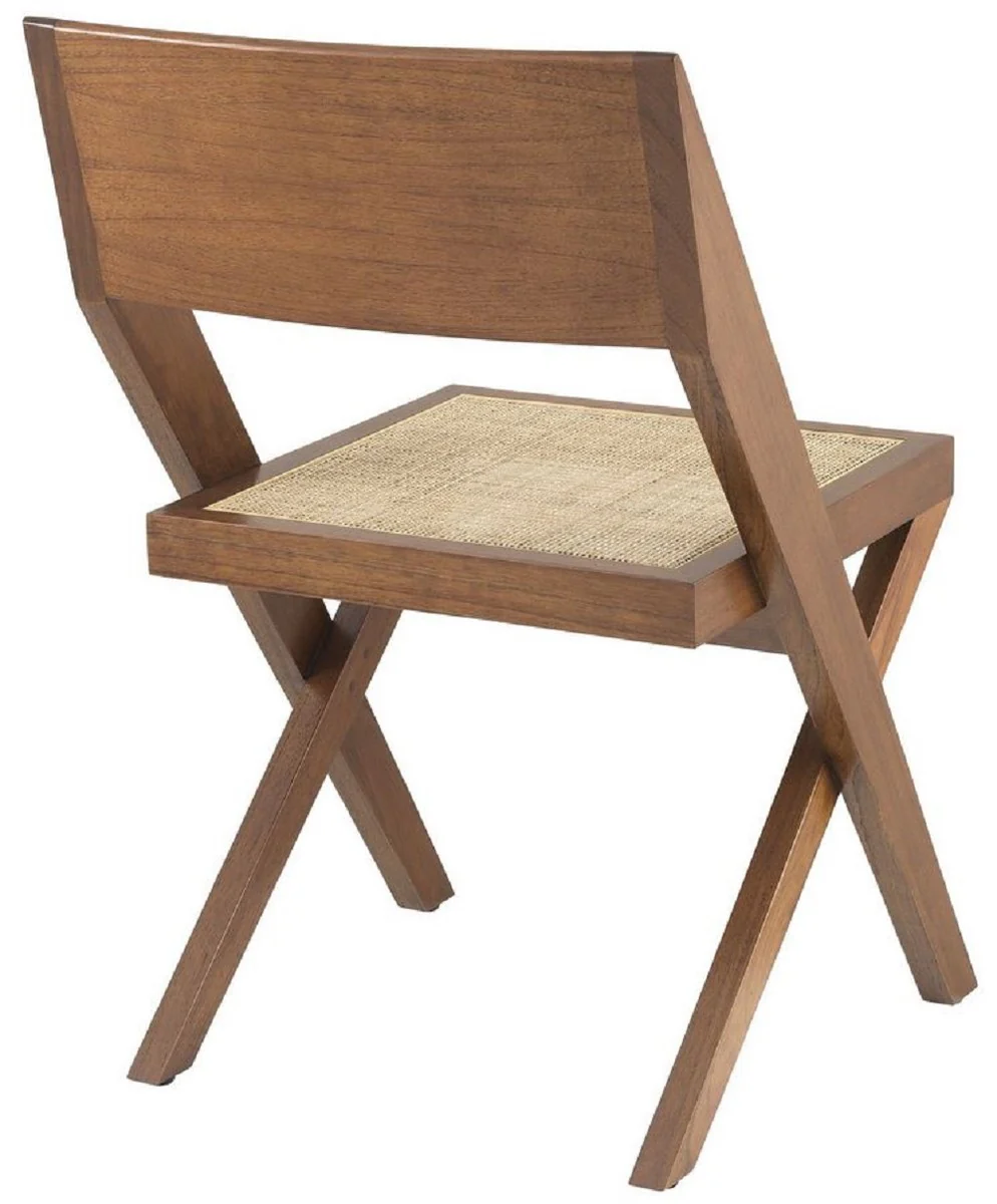 Luxury dining room chair brown / natural colors 53 x 56 x H. 85 cm - solid wood chair with rattan weave - luxury dining room furniture