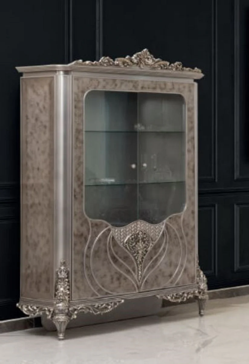 Luxury Baroque Display Cabinet Silver - Handcrafted Solid Wood Display Cabinet - Magnificent Baroque Furniture