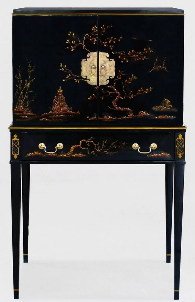 Luxury baroque cabinet with 11 drawers black / gold - living room cabinet in Chinese style - office cabinet - luxury furniture in baroque style - baroque furniture - baroque furnishings