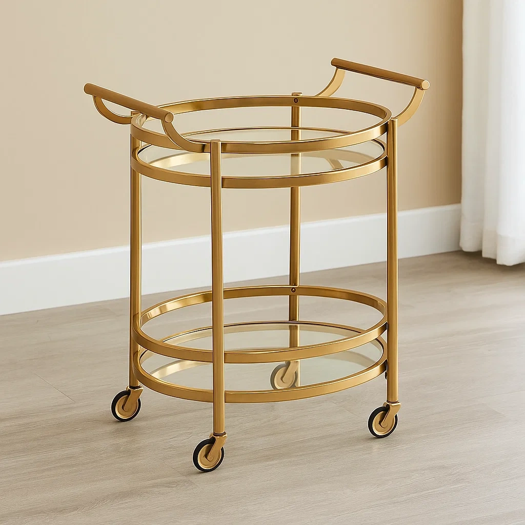 Barwagen, Gold, Metall und Glas, geeignet für den Innenbereich, Durchmesser 50 x Höhe 74 cm