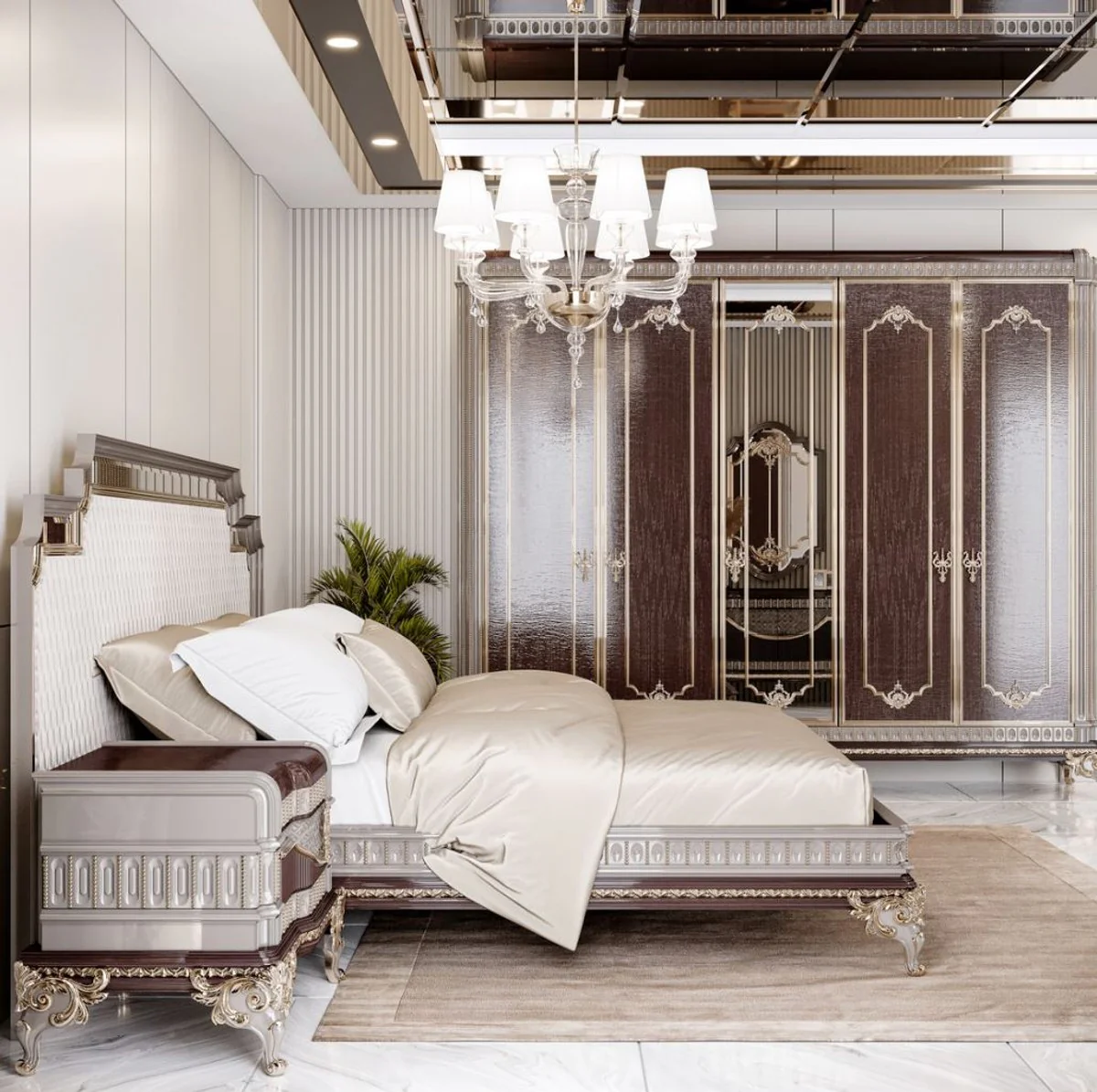 Luxury Baroque Bedroom Cabinet Dark Brown / Gray / Gold