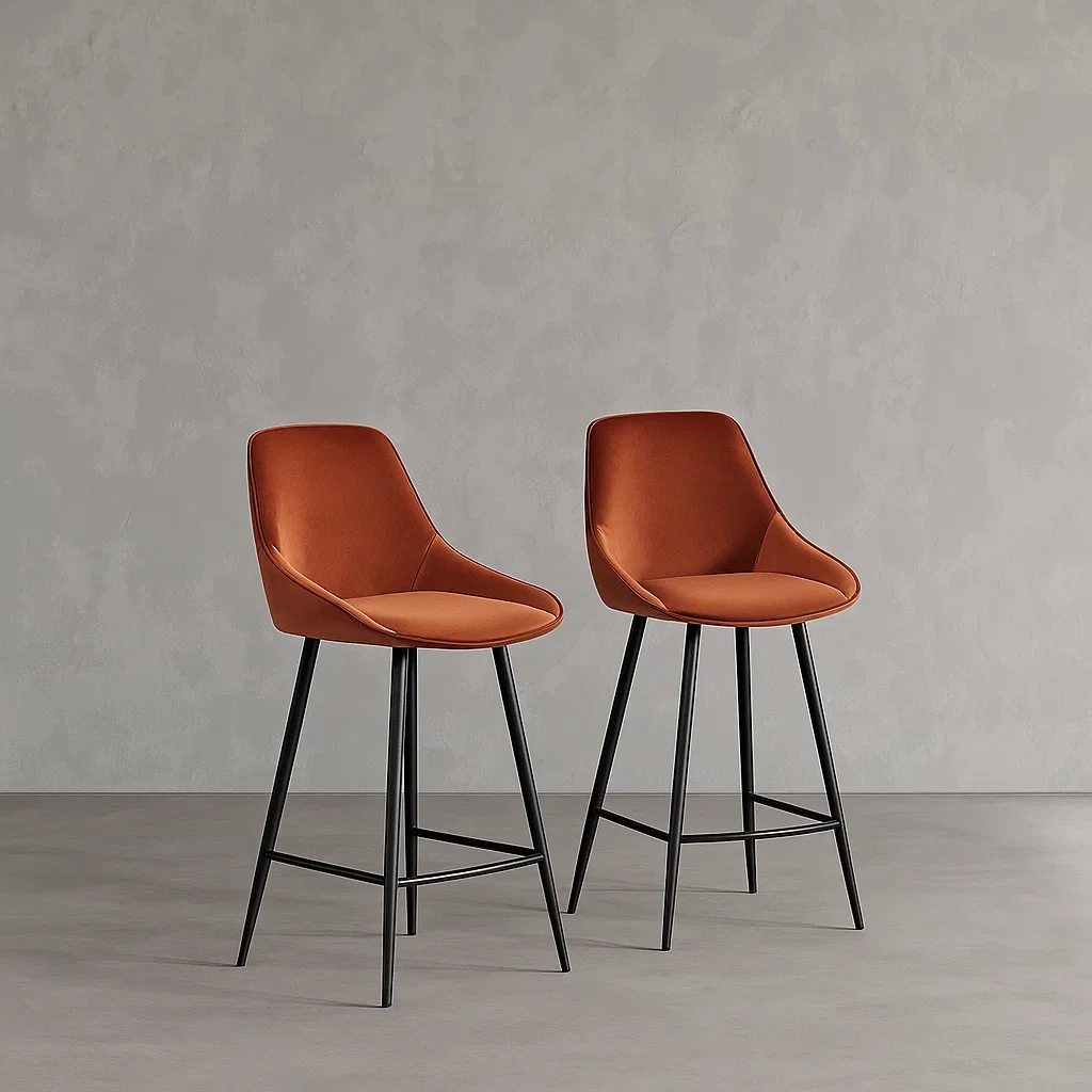 Set aus 2 Barhockern mit Rückenlehne, dunkles Natur- und schwarzes Kunstleder und Metall, für den Innenbereich, 49,5 × 46 × 111 cm - lYphsXUUvhON