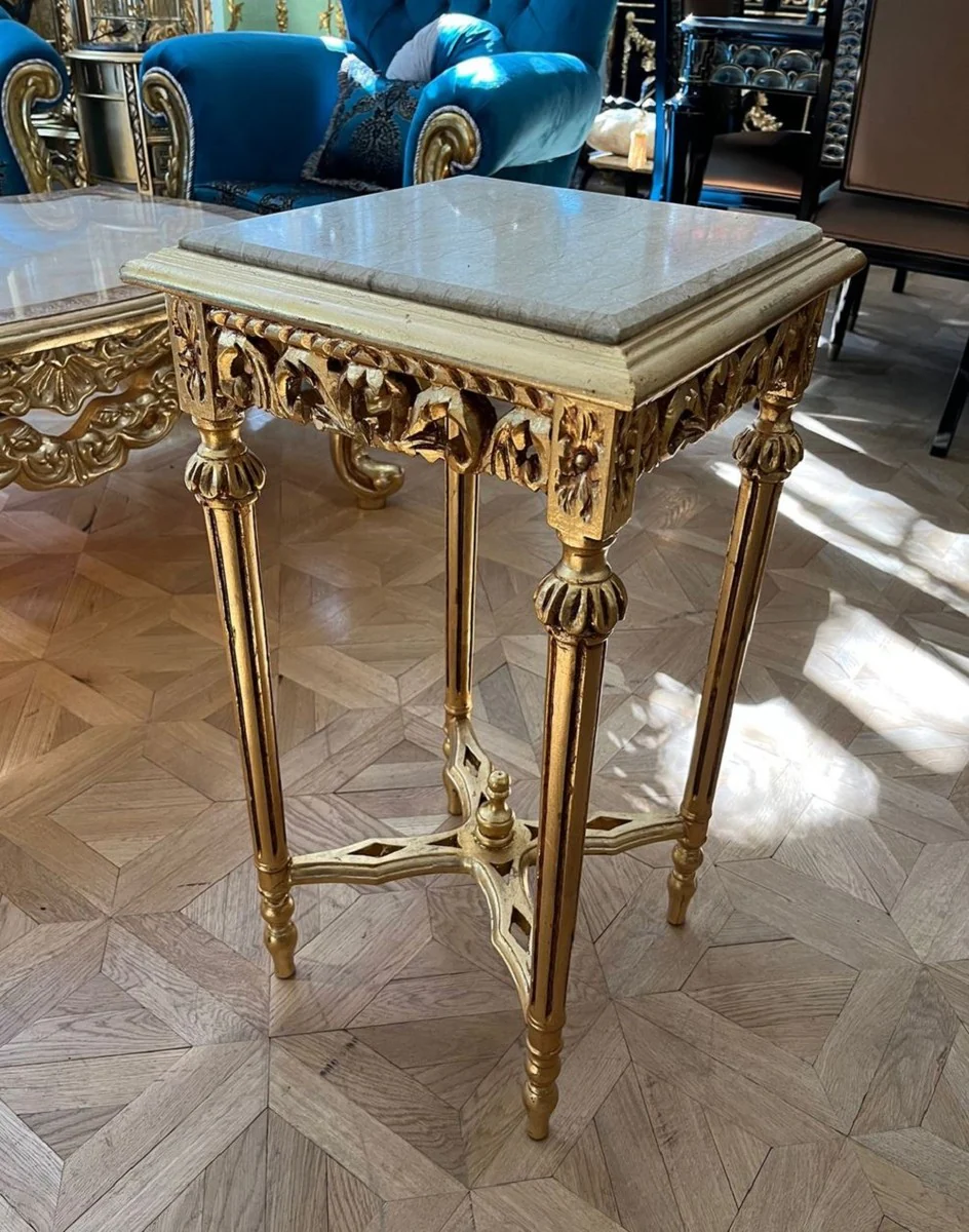 Baroque side table gold / gray - square antique style table with marble top - living room furniture in baroque style - antique style furniture - baroque furniture