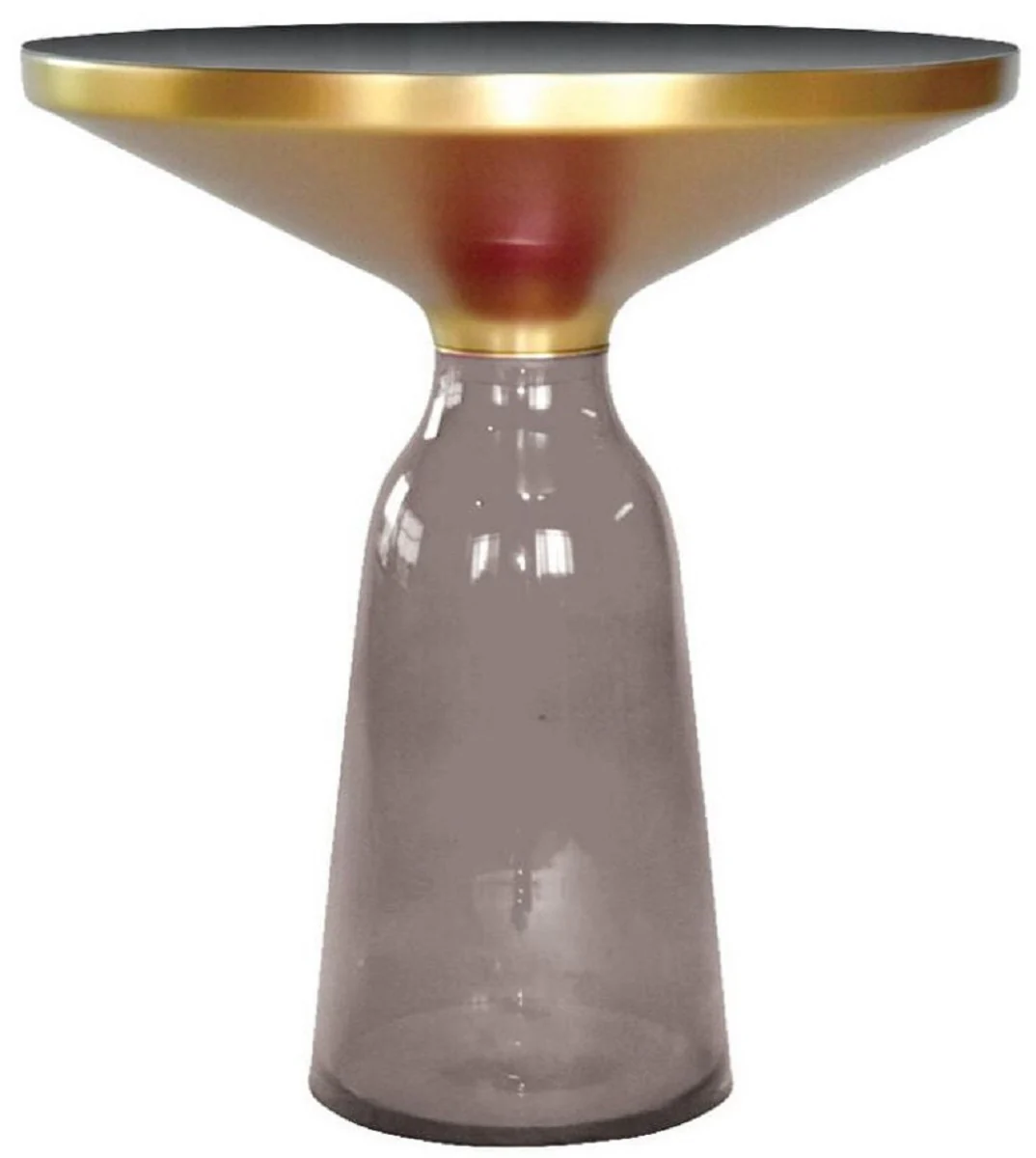 Luxury side table black / gray / gold Ø 50 x H. 53 cm - Round glass table - Modern living room furniture