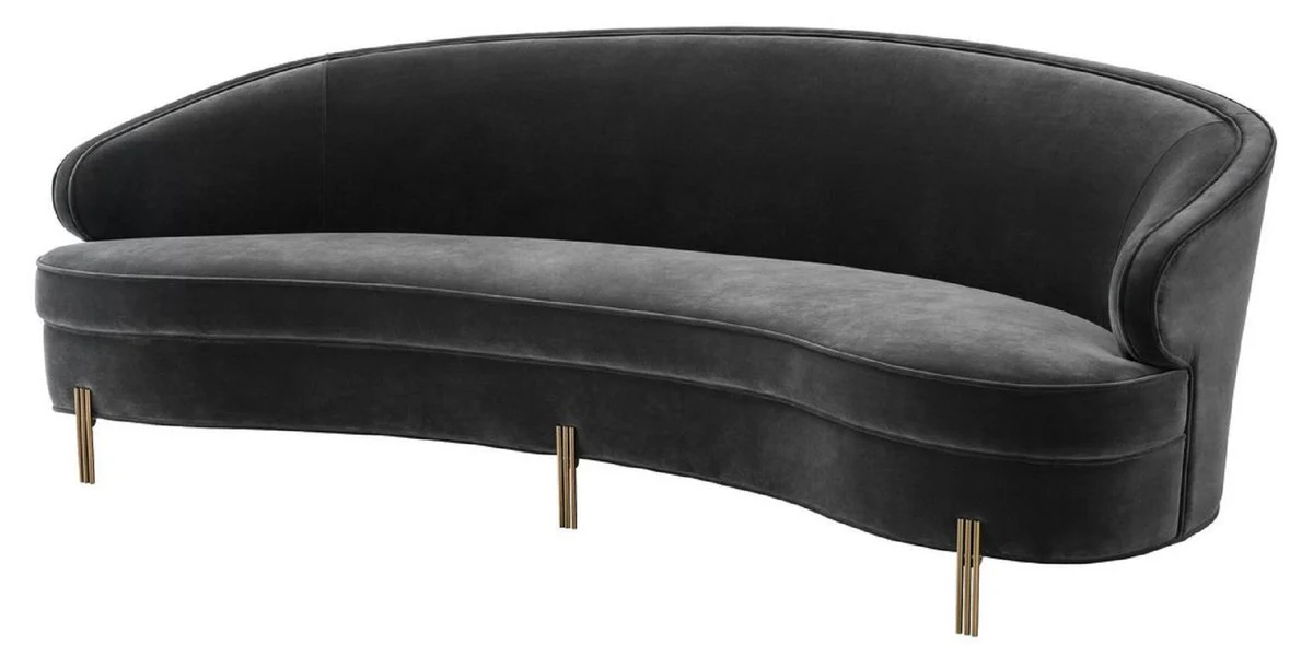 Luxury velvet sofa dark gray / brass 230 x 103 x H. 78 cm - Curved living room sofa - Designer furniture
