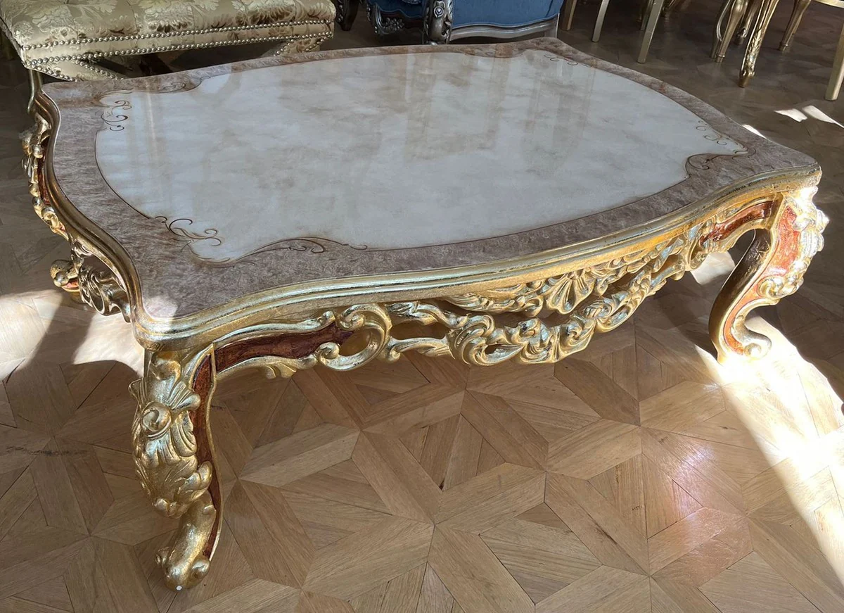 Luxury baroque coffee table white / gray / gold / brown - magnificent solid wood living room table in baroque style - magnificent baroque furniture