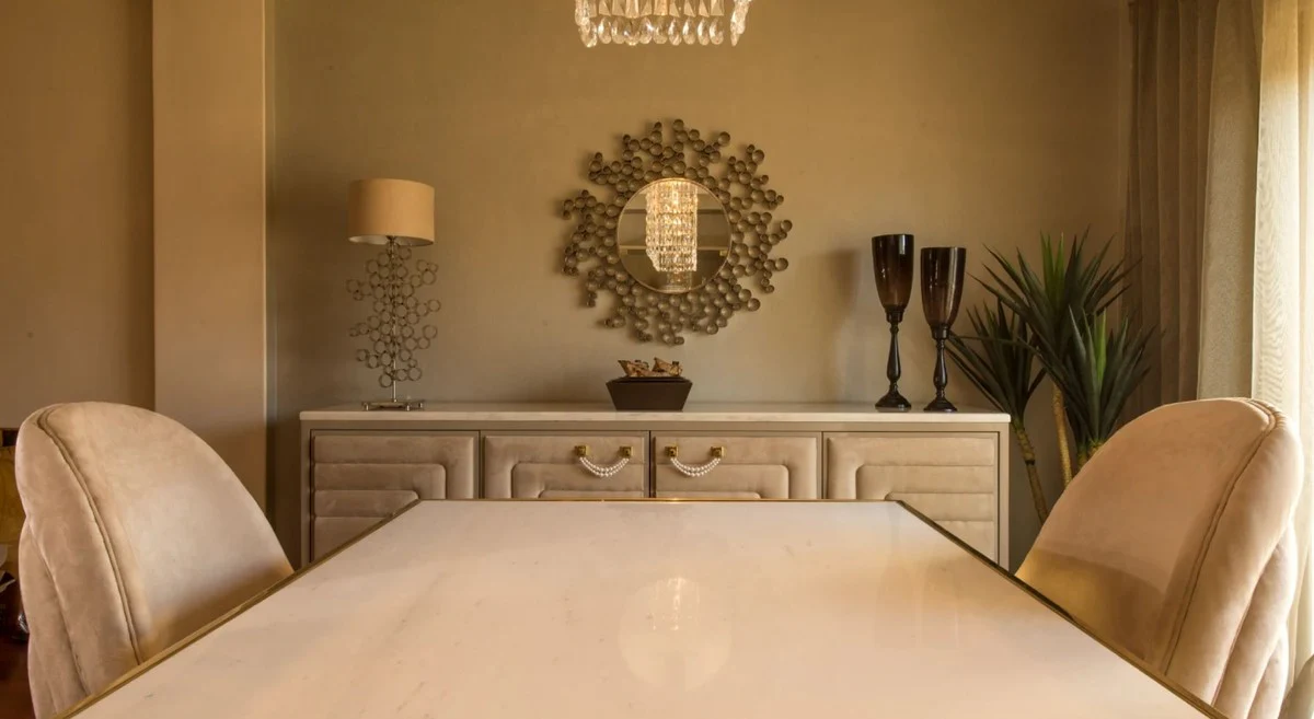 Luxury dining table gold / taupe / white 200 x 110 x H. 78 cm - Modern dining room table with Estremoz marble top - Hotel furniture - Luxury quality - Made in Italy