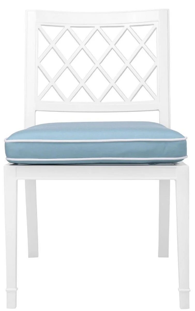 Luxury dining room chair white / light blue 53 x 66 x H. 87 cm - aluminum kitchen chair with cushion - dining room furniture