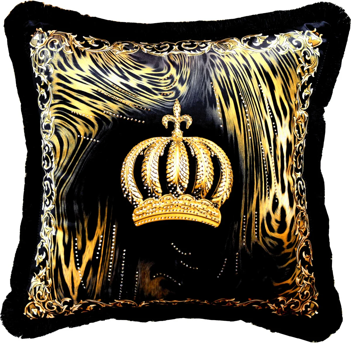 Harald Glööckler luxury decorative cushion Pompöös by Krone & Flames with rhinestones black / gold - finest velvet fabric - Glööckler cushion