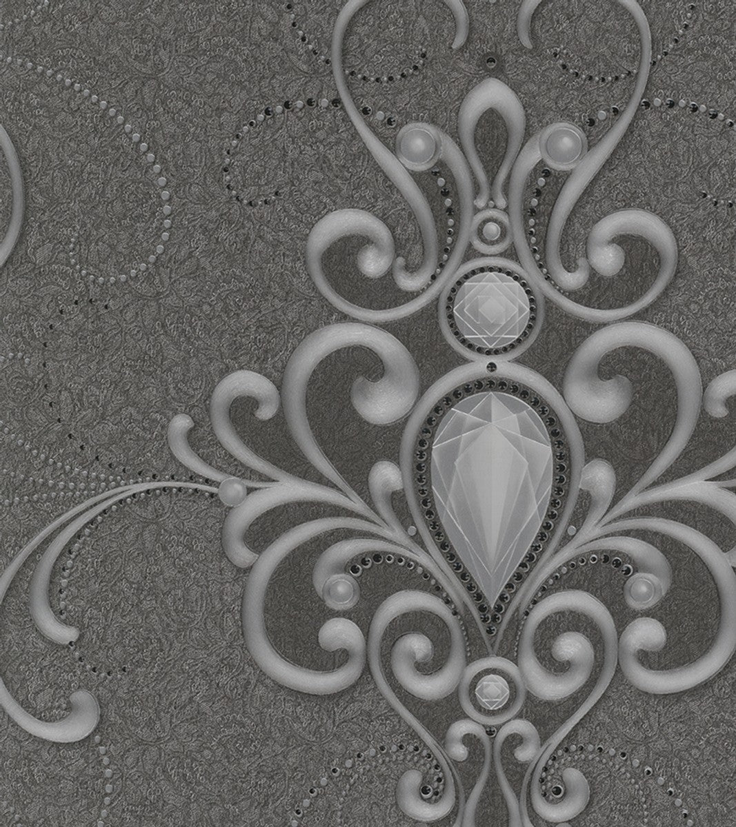 Harald Glööckler designer baroque non-woven wallpaper 58560 - ornaments with rhinestones - gray / anthracite