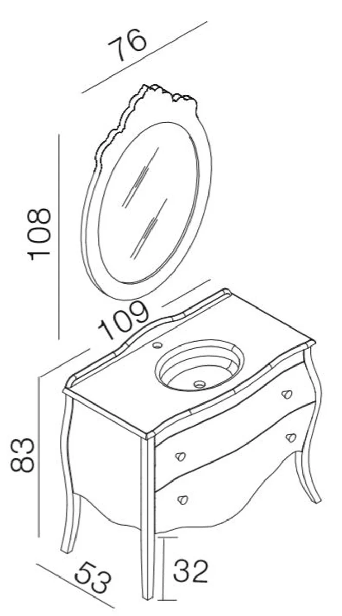 Luxury baroque bathroom set black / gold - 1 washbasin & 1 washbasin & 1 wall mirror & 1 chest of drawers - noble & magnificent - luxury quality