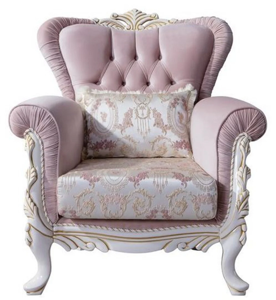Luxury baroque living room set pink / silver / white / gold - 2 sofas & 2 armchairs & 1 coffee table - noble living room furniture in baroque style
