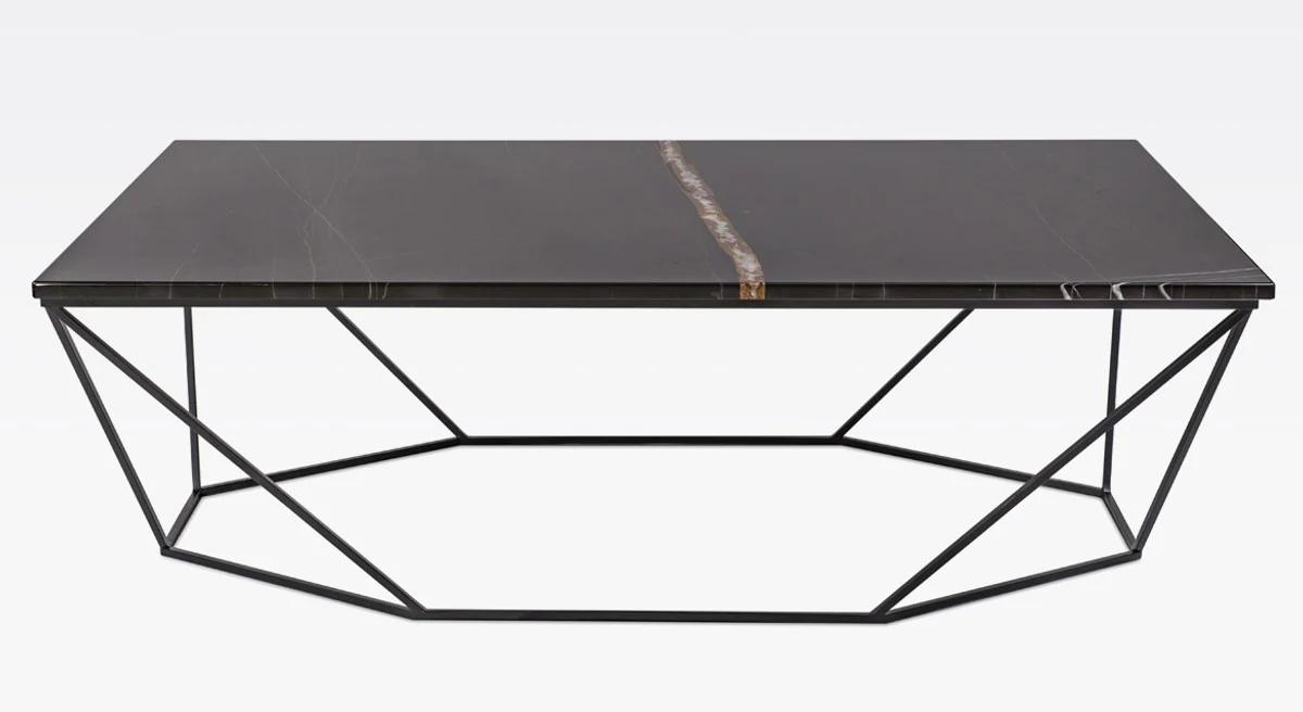 Luxury coffee table black / black 130 x 70 x H. 40 cm - Rectangular living room table with marble top and metal frame - Modern living room furniture
