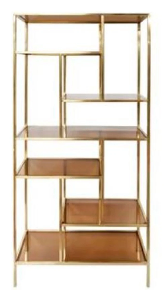 Luxury shelf cabinet gold / brown 80 x 35 x H. 180 cm - living room cabinet - bookcase