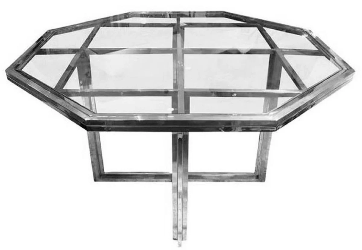 Luxury designer dining table silver 100 x 100 x H. 78 cm - metal dining room table with glass top - dining room furniture - luxury furniture