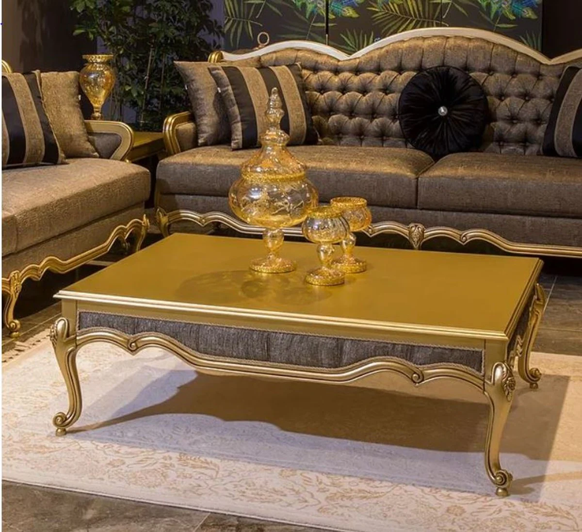 Luxury baroque coffee table gold / gray 126 x 91 x H. 42 cm - noble solid wood living room table in baroque style - baroque living room furniture