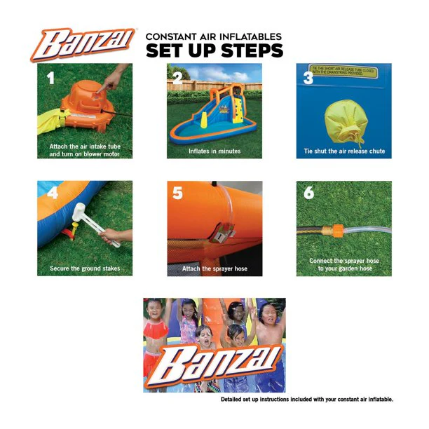 BANZAI Double Drop Raceway, großes aufblasbares Wasserpark-Spielzentrum – Dual-Racing-Wasserrutschen und Kletterwand – Sommerspaß im Freien für Kinder und Familien