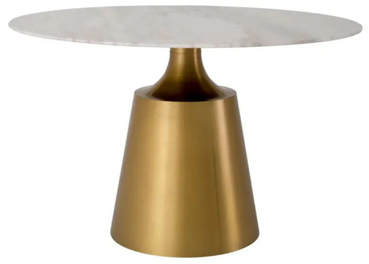 Luxury dining table white / brass colored Ø 120 x H. 77 cm - Round marble kitchen table - Luxury dining room furniture